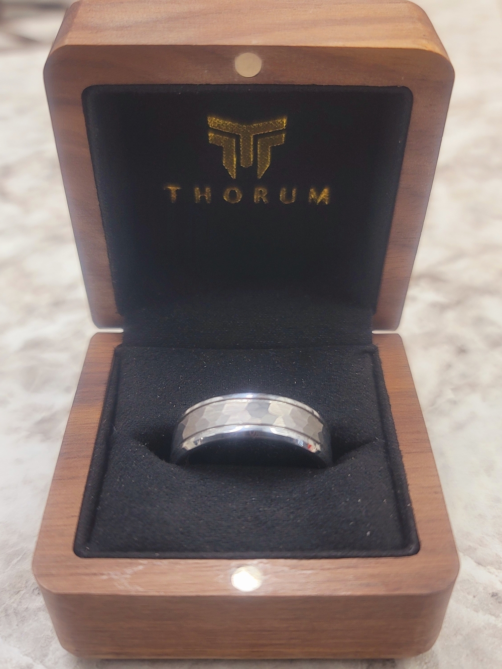thor Men's Silver Hammered Tungsten Band